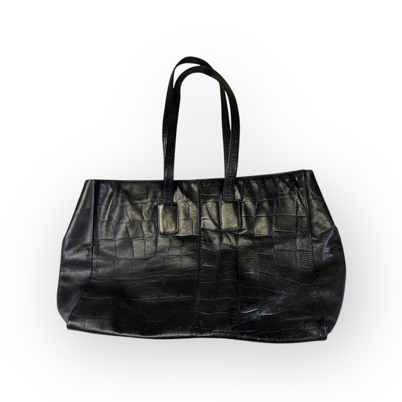 Vtg 80s Brio! Black Leather Embossed Crocodile‎ Shoulder Bag Every Day Purse - Picture 4 of 12